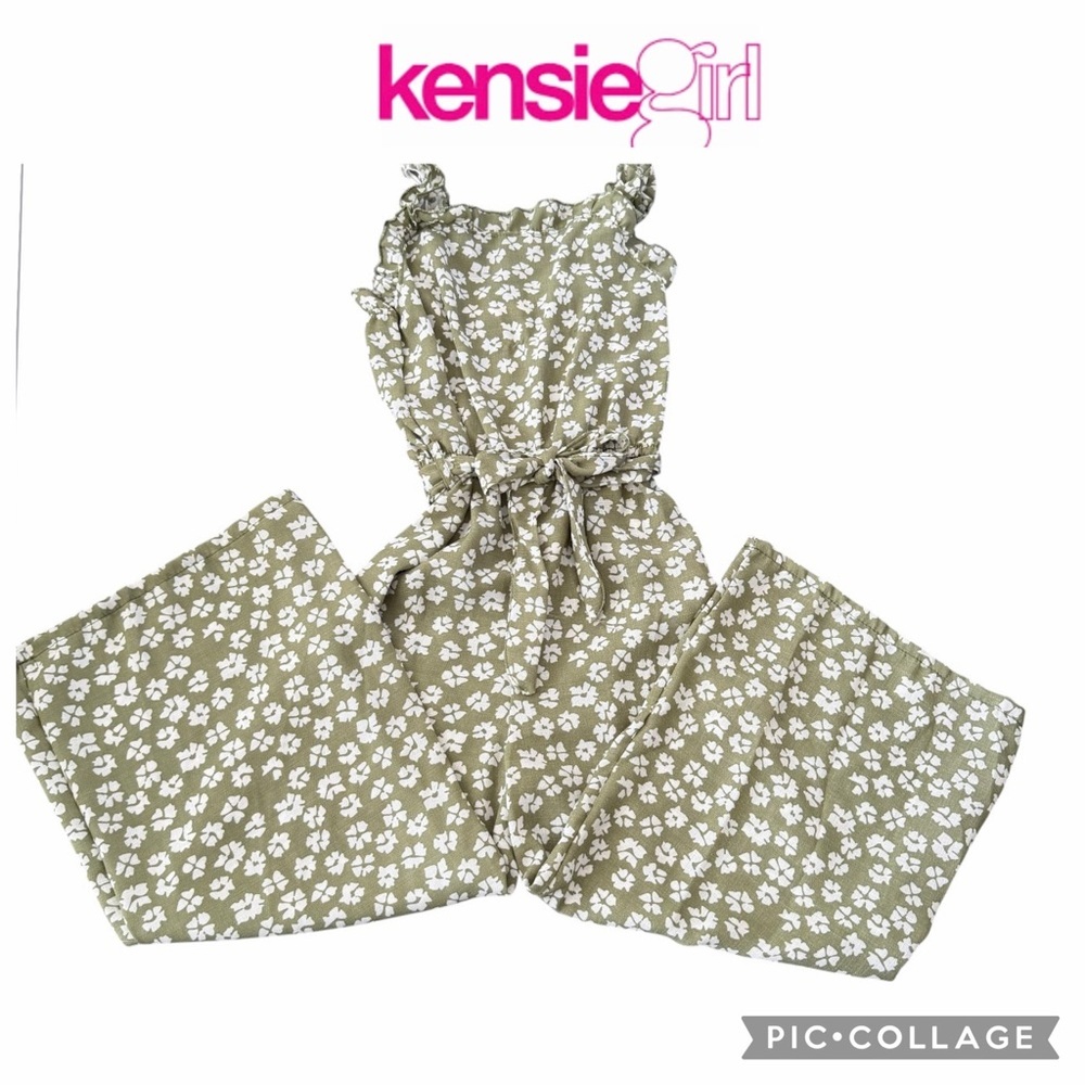 Kensie girl floral wide leg jumpsuit size 10 green white